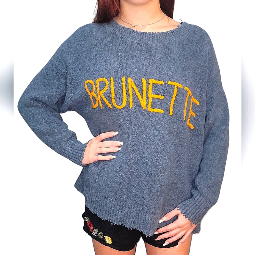Cozy Zara Knit Burnette Sweater | Blue and Yellow | Size Small